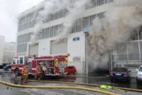 warehouse in fire